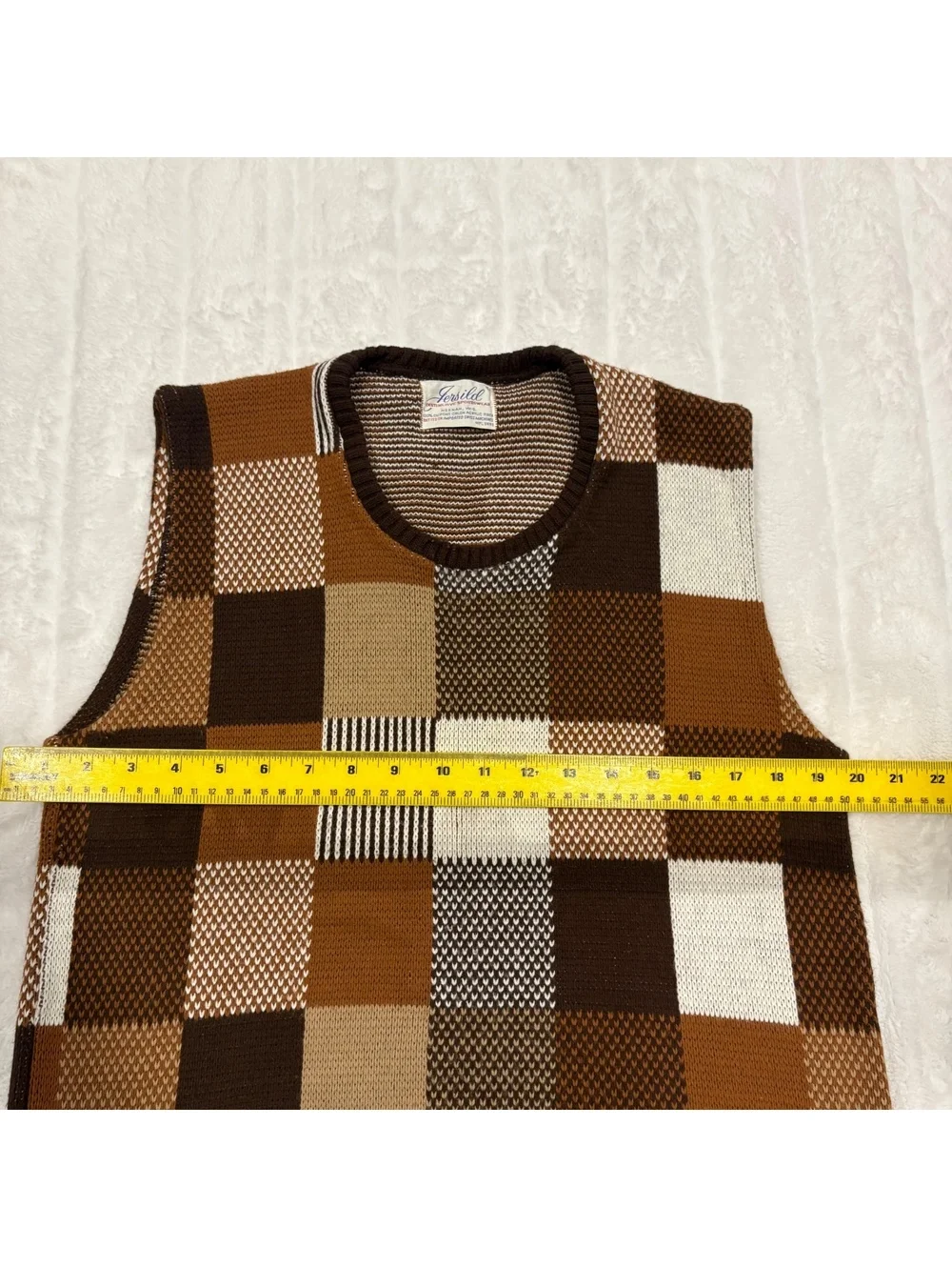 Jersild Vintage Grandpa Men's Brown Checkered Knit Sweater Vest Acrylic Size M